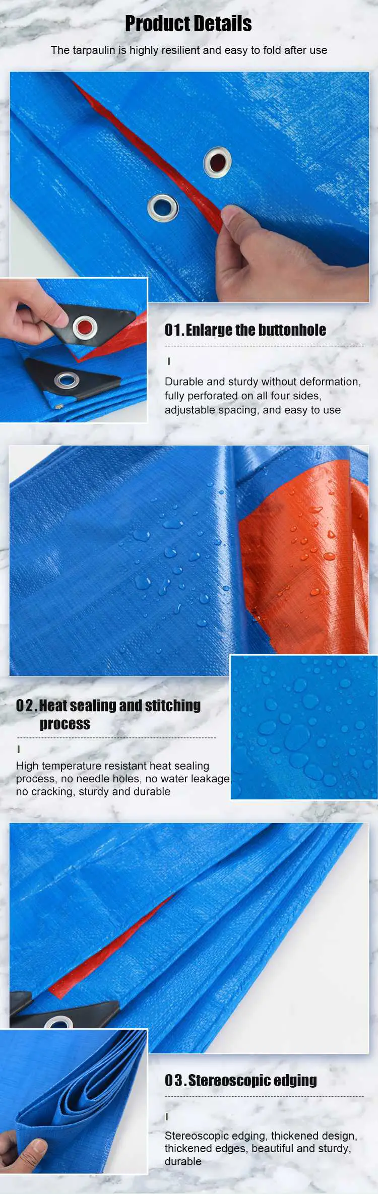 220g Blue White With Print PE Tarpaulin
